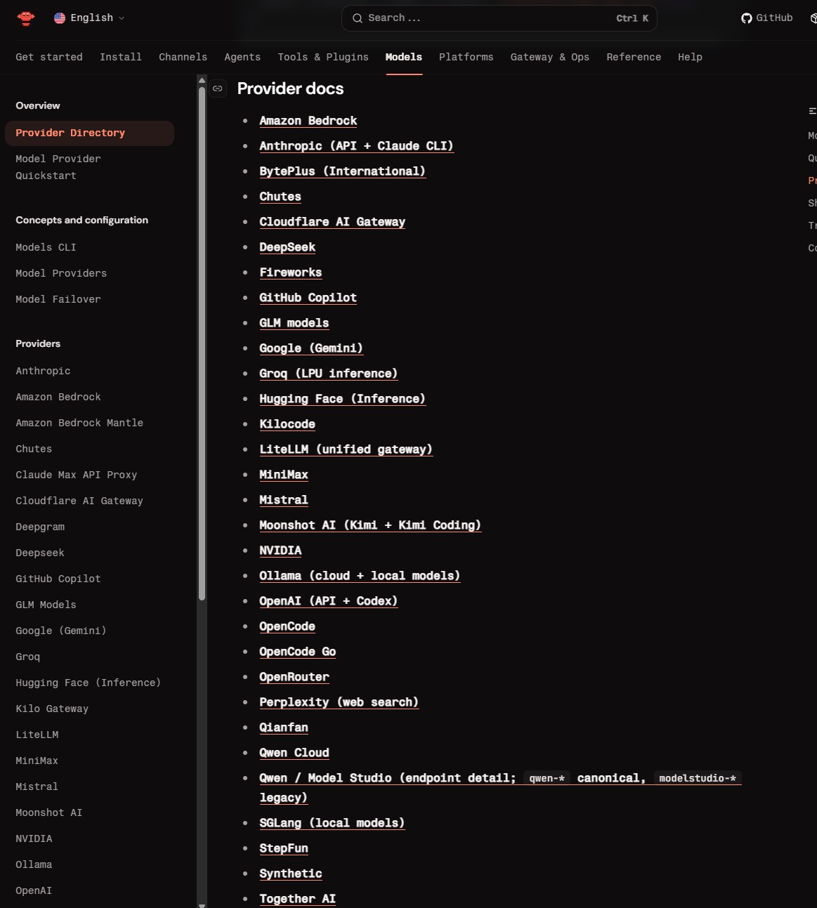 Danh sách mô hình AI OpenClaw