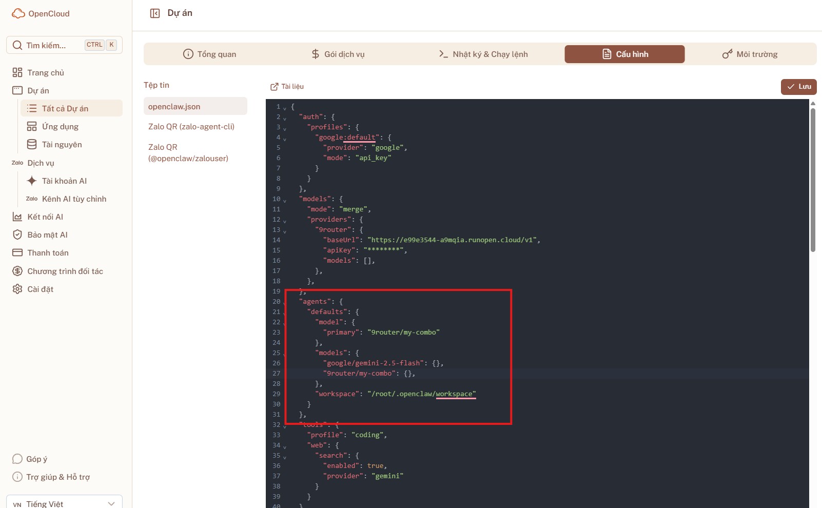 9Router Combo trong OpenClaw