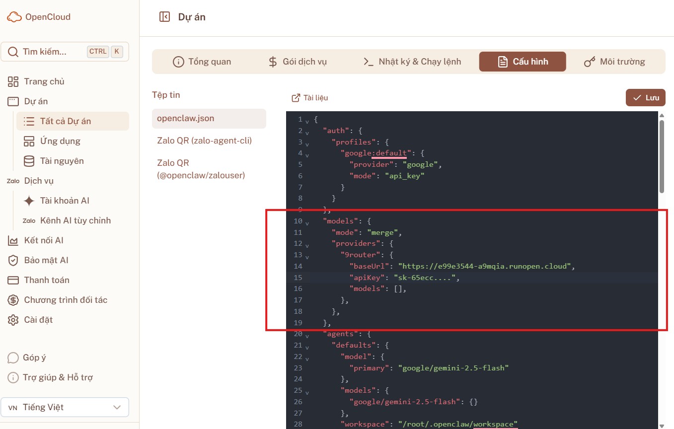 9Router trong cấu hình OpenClaw