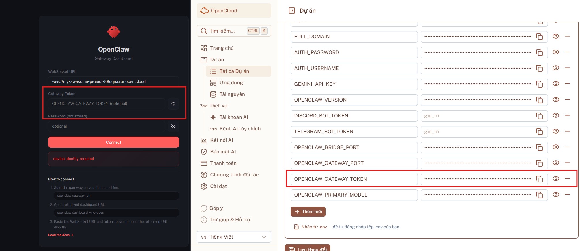 Thông tin đăng nhập OpenClaw