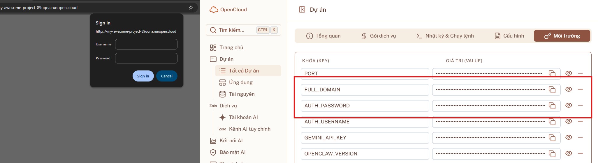 Biến môi trường OpenClaw