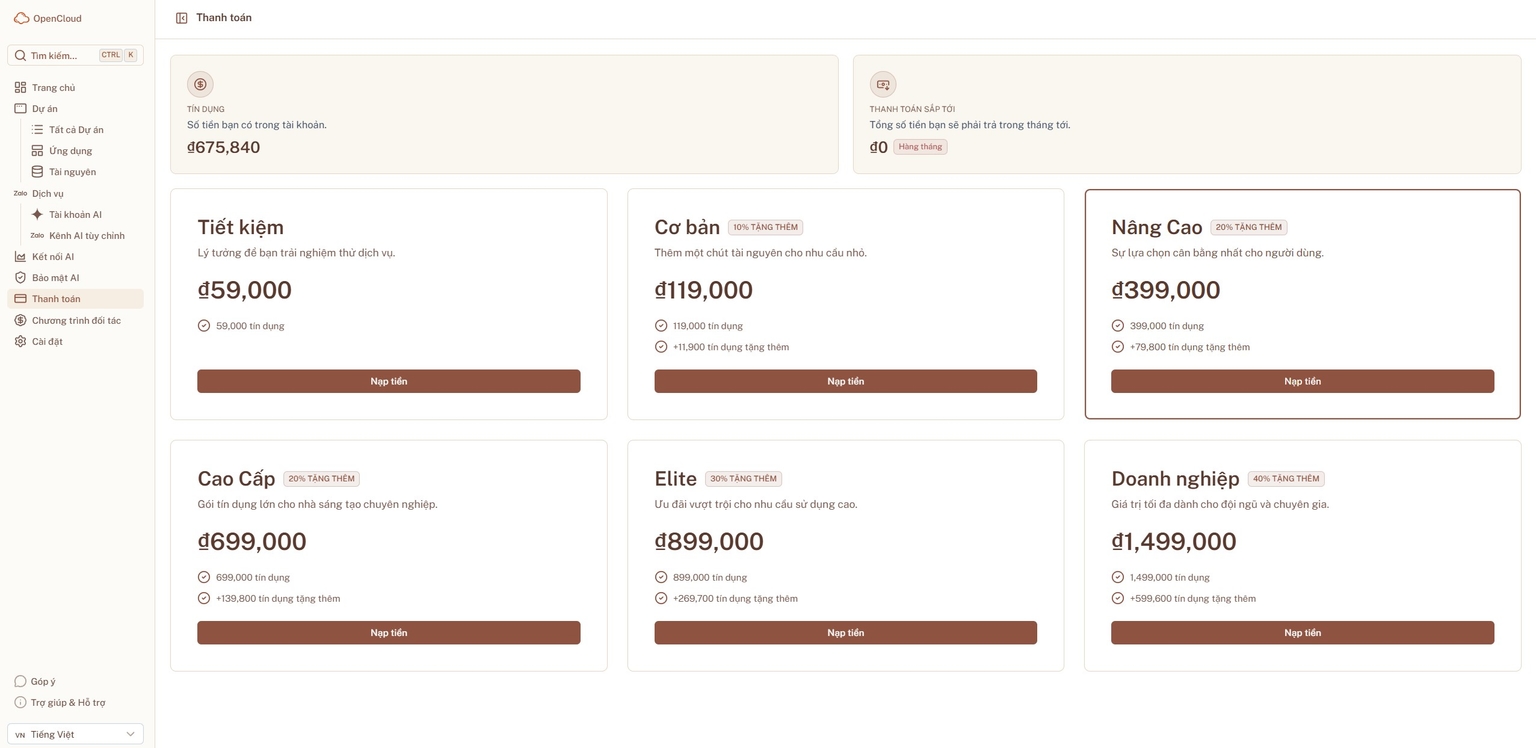 Trang Thanh toán OpenCloud
